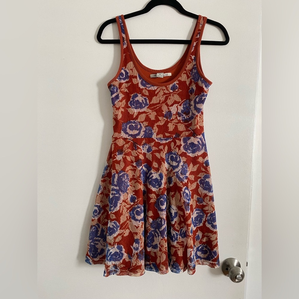 Burnt Orange Dress with blue flowers and white accents